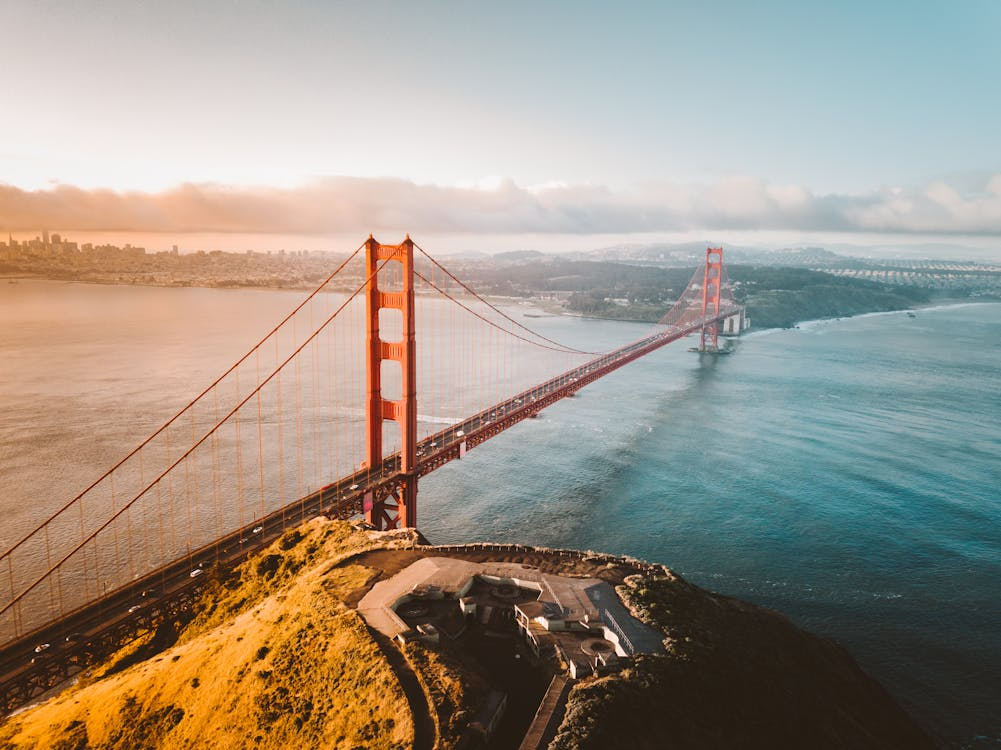 Aerial view of the Golden Gate Bridge in San Francisco.