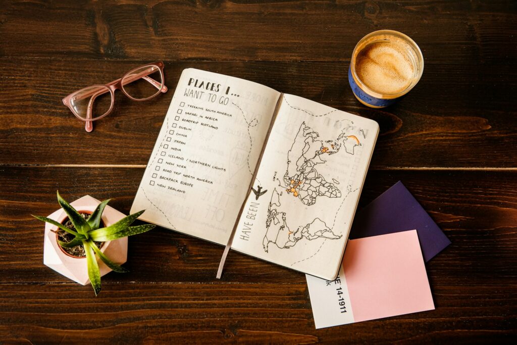 travel journal on table