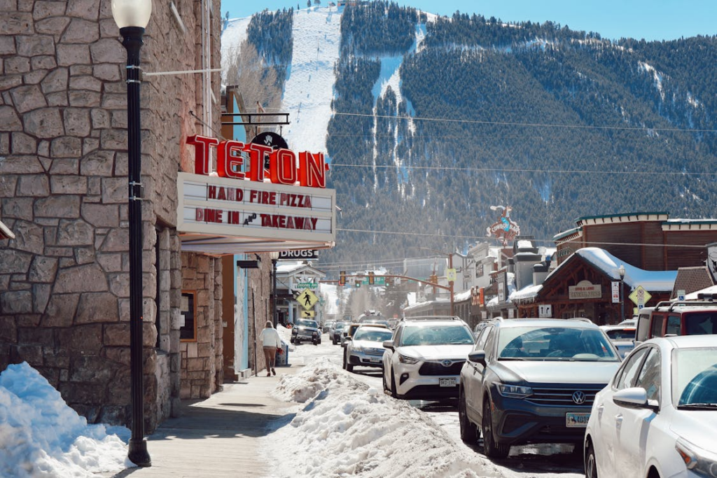 Snowy street in Jackson, one of the best mountain towns in the US.