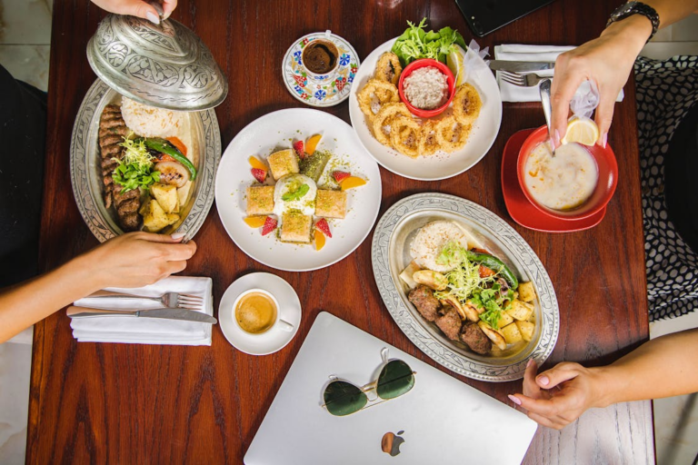 Middle Eastern dishes at a Dubai cafe for a food-focused travel itinerary.